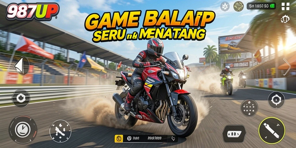 Gameplay balap motor yang penuh aksi dan seru.