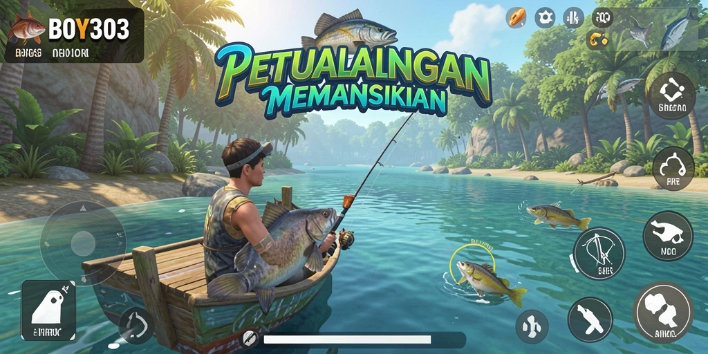 Screenshot mendebarkan dari gameplay memancing di BOY303.