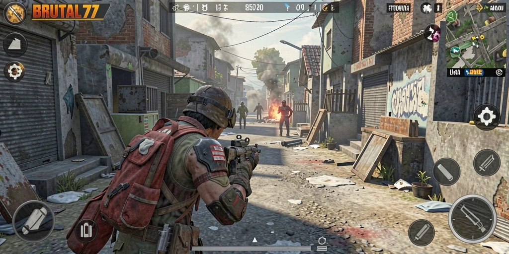 Screenshot gameplay BRUTAL77 dengan tampilan simulasi yang mengesankan.