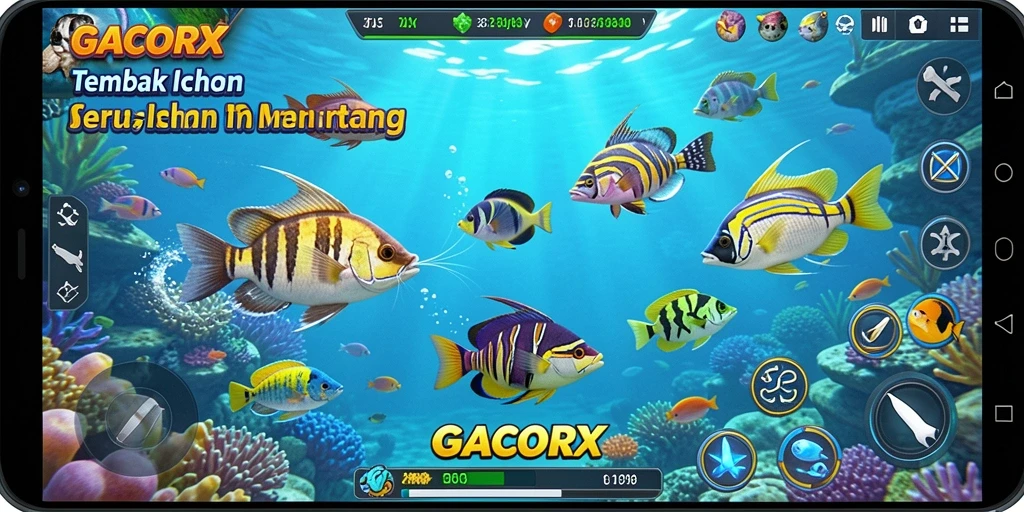 Tangkapan layar gameplay GACORX menampilkan aksi menembak ikan yang seru.
