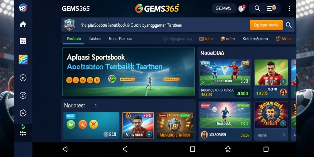 Tampilan utama GEMS365 dengan berbagai opsi taruhan olahraga.