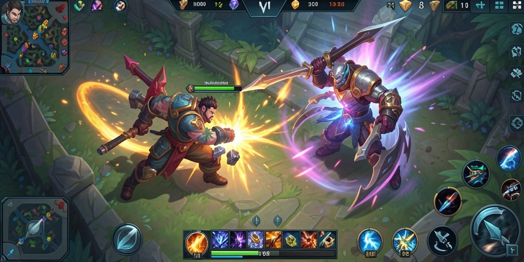 Tangkapan layar gameplay MOBA yang menampilkan pertarungan seru antara karakter.