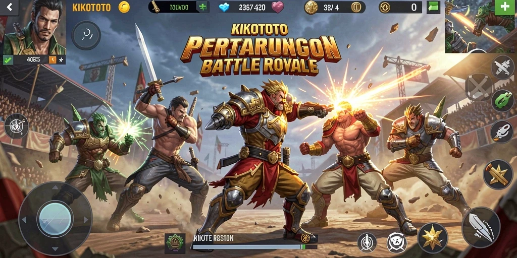 Screenshot gameplay KIKOTOTO yang menunjukkan aksi Battle Royale yang mendebarkan.