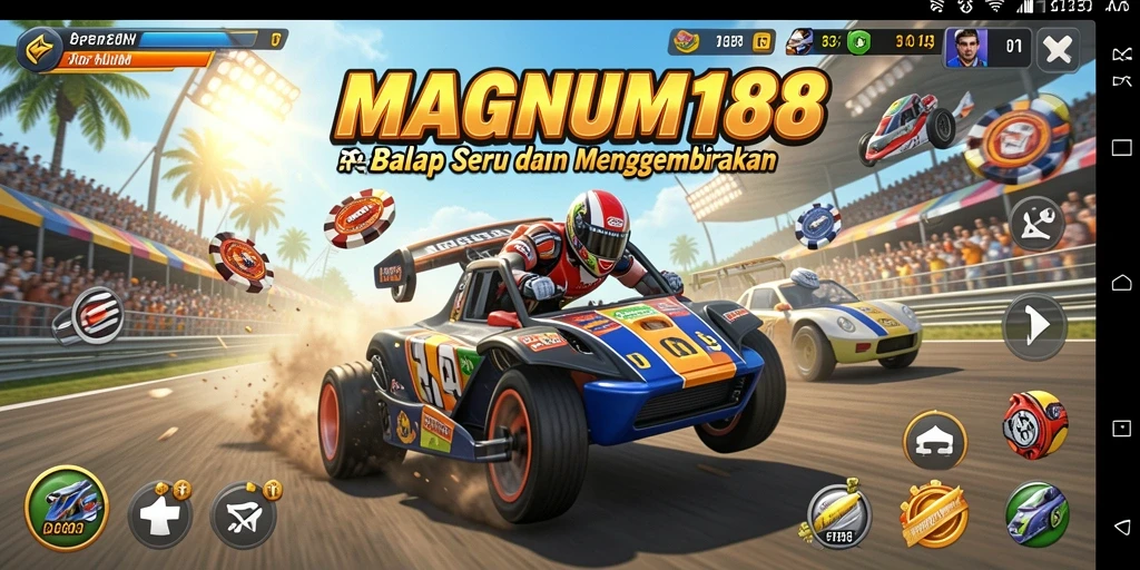 Screenshot gameplay MAGNUM188 yang menampilkan aksi balap seru.