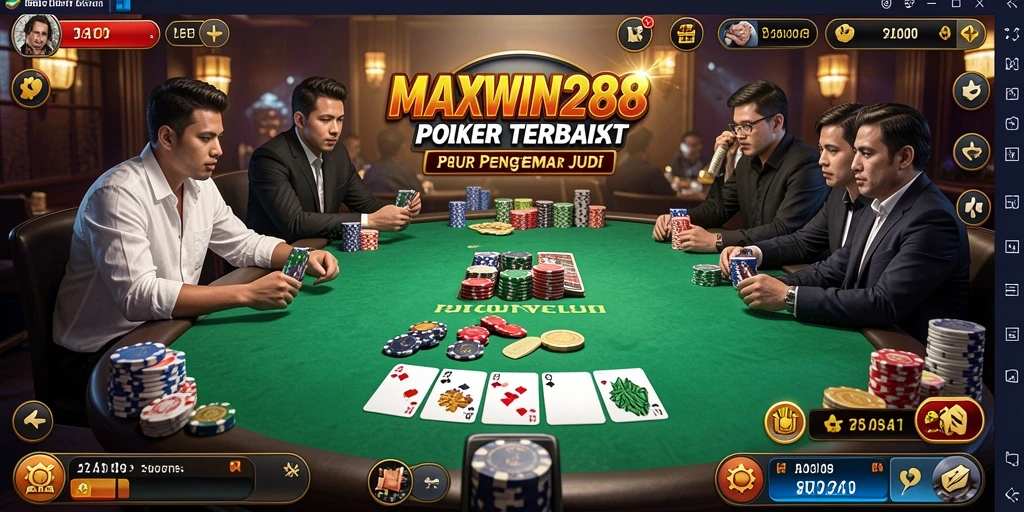Screenshot utama gameplay poker MAXWIN288 yang menarik.