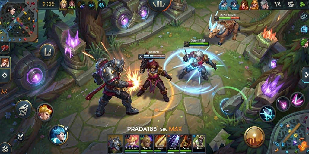 Tampilan gameplay seru dalam aksi pertempuran MOBA PRADA188.