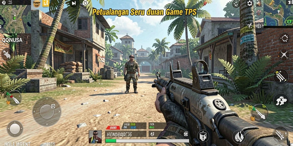 Tangkapan layar utama QQNUSA menunjukkan aksi seru di medan perang TPS.