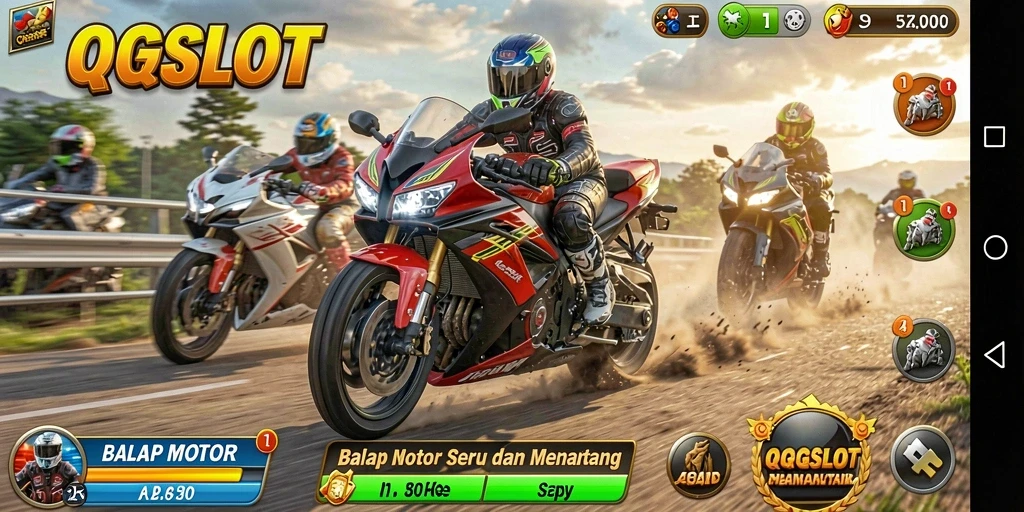 Tampilan gameplay balap motor di QQSLOT yang menarik.