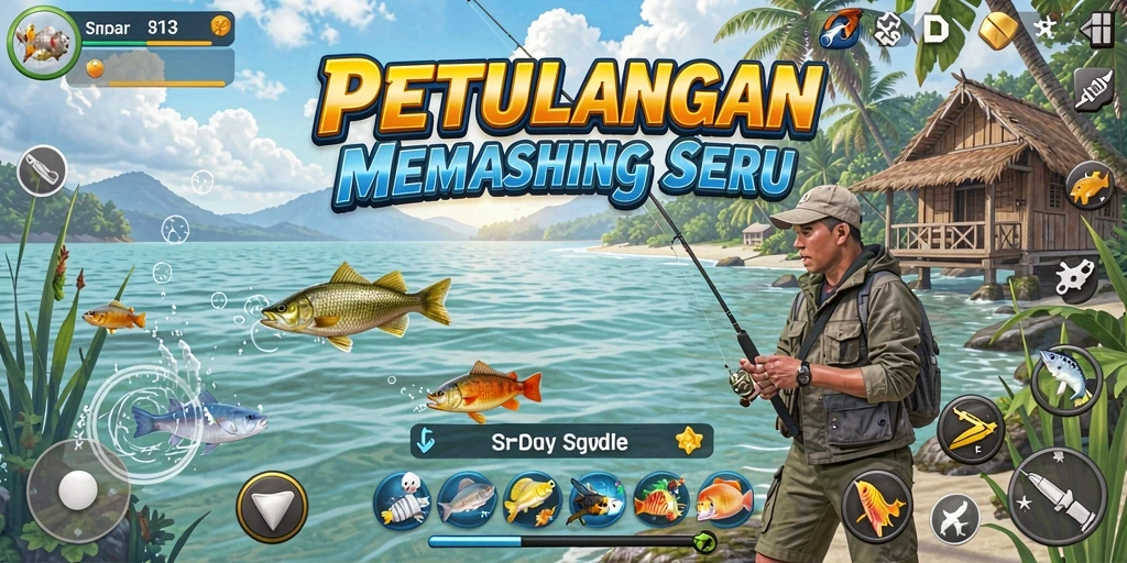 Gameplay S13 memancing dengan ikan yang beragam dan pemandangan yang indah.