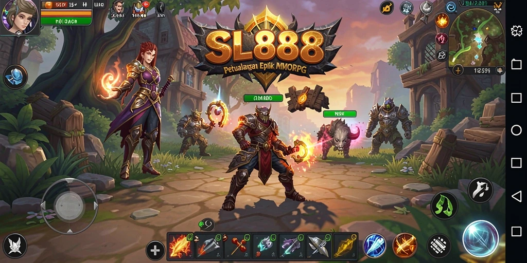 Screenshot gameplay <strong>SL888</strong> yang menampilkan pertarungan epik di dunia MMORPG.
