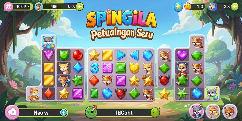 Tampilan gameplay SPINGILA yang dinamis dalam permainan Match-3.
