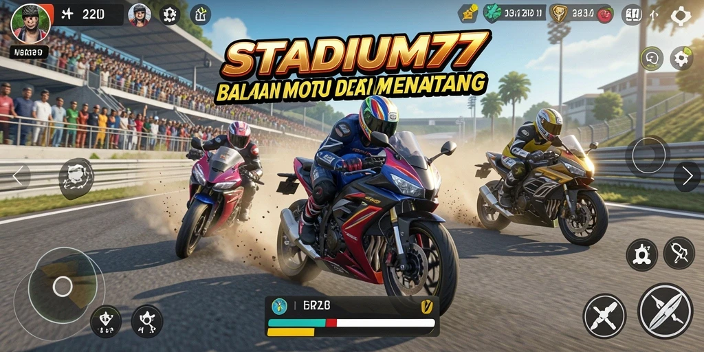 Tampilan gameplay STADIUM77 yang menegangkan saat balapan motor.