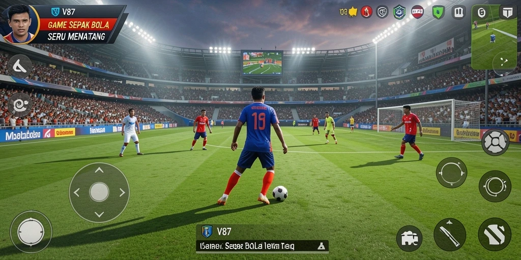 Tampilan menarik gameplay sepak bola di V87.