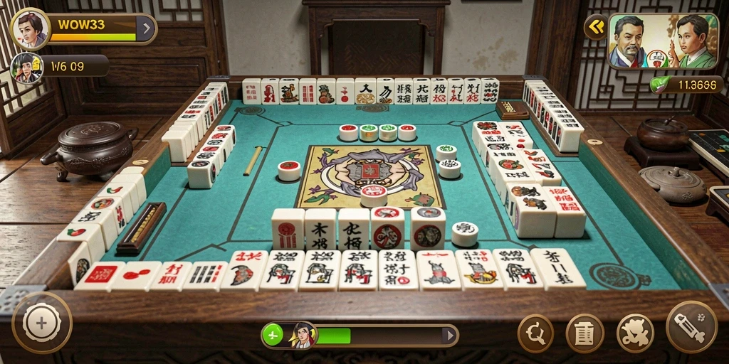 Tampilan gameplay WOW33 yang menarik dan menantang di papan Mahjong.